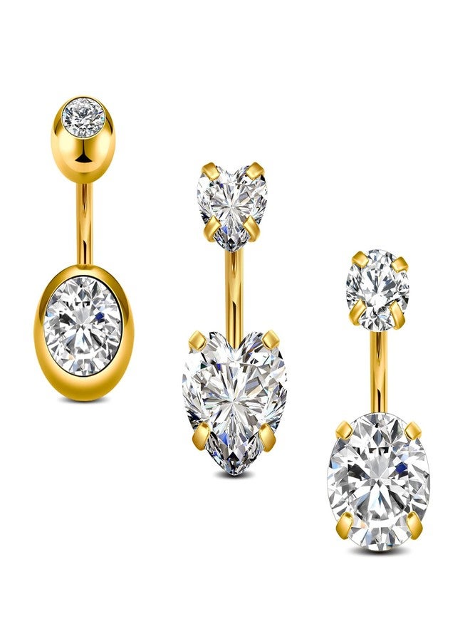 QWALIT حلقات سرة قصيرة من كواليت، 6 مم، مصنوعة من الفولاذ الجراحي، حلقات سرة قصيرة، 6 مم، حلقات سرة ذهبية على شكل قلب، ثقب السرة للنساء - Image 1